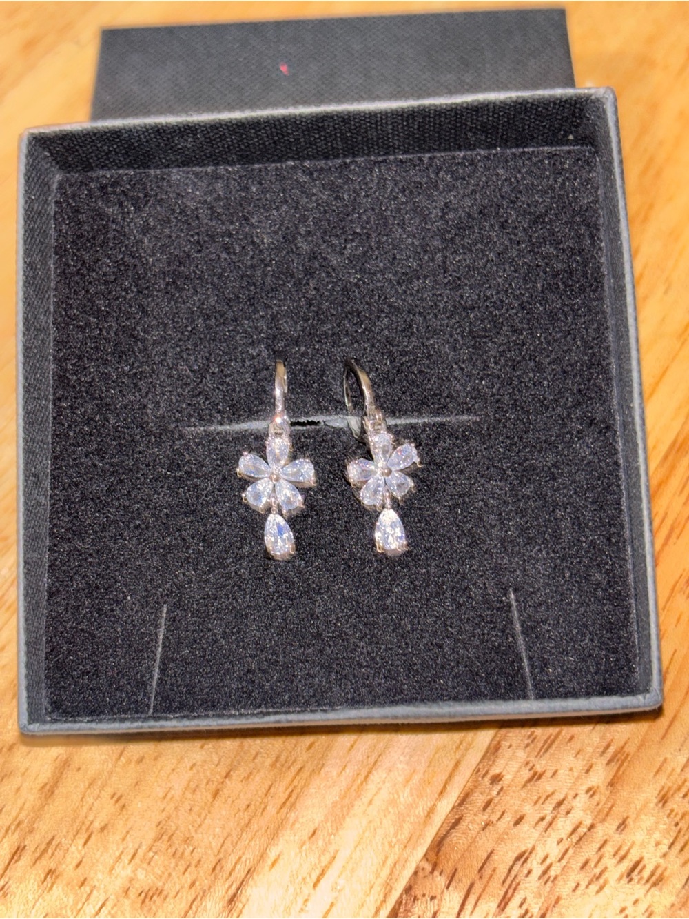 Crystal Floral Drop Earrings in Silver Tone - Women Jewelry